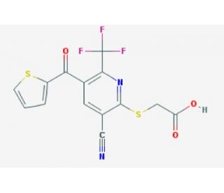 {[3-cyano-5-(thien-2-ylcarbonyl)-6-(trifluoromethyl)pyridin-2-yl]thio}acetic acid (CAS 851879-11-3) - chemical structure imag