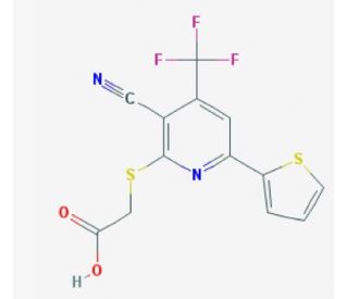 {[3-cyano-6-thien-2-yl-4-(trifluoromethyl)pyridin-2-yl]thio}acetic acid (CAS 330645-53-9) - chemical structure image