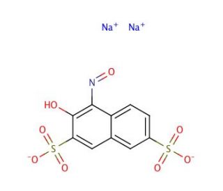 3-Hydroxy-4-nitroso-2,7-naphthalenedisulfonic acid disodium salt (CAS 525-05-3) - chemical structure image
