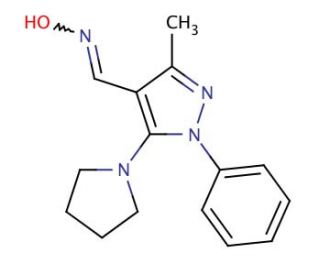 3-methyl-1-phenyl-5-pyrrolidin-1-yl-1H-pyrazole-4-carbaldehyde oxime - chemical structure image
