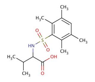 3-methyl-2-{[(2,3,5,6-tetramethylphenyl)sulfonyl]amino}butanoic acid (CAS 1009595-18-9) - chemical structure image