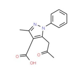 3-Methyl-5-(2-oxo-propyl)-1-phenyl-1H-pyrazole-4-carboxylic acid (CAS 294874-70-7) - chemical structure image