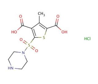 3-methyl-5-(piperazin-1-ylsulfonyl)thiophene-2,4-dicarboxylic acid hydrochloride - chemical structure image