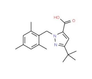 3-tert-Butyl-1-(2,4,6-trimethylbenzyl)-1H-pyrazole-5-carboxylic acid - chemical structure image