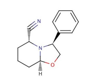 (3S,5R,8aS)-(&plus;)-Hexahydro-3-phenyl-5H-oxazolo[3,2-a]pyridine-5-carbonitrile (CAS 106565-71-3) - chemical structure image