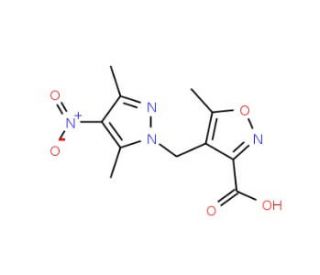 4-[(3,5-Dimethyl-4-nitro-1H-pyrazol-1-yl)methyl]-5-methylisoxazole-3-carboxylic acid - chemical structure image