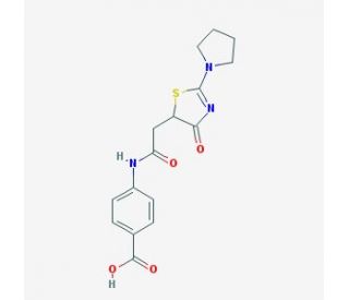 4-{[(4-oxo-2-pyrrolidin-1-yl-4,5-dihydro-1,3-thiazol-5-yl)acetyl]amino}benzoic acid - chemical structure image