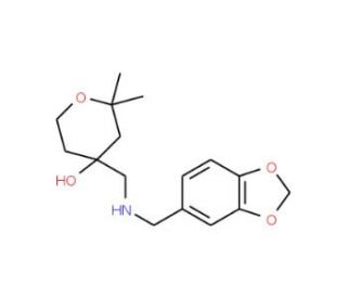 4-{[(Benzo[1,3]dioxol-5-ylmethyl)-amino]-methyl}-2,2-dimethyl-tetrahydro-pyran-4-ol - chemical structure image