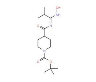 4-(1-Hydroxyimino-2-methylpropylcarbamoyl)-piperidine-1-carboxylic acid tert-butyl ester - chemical structure image