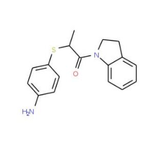 (4-{[2-(2,3-Dihydro-1H-indol-1-yl)-1-methyl-2-oxoethyl]thio}phenyl)amine - chemical structure image