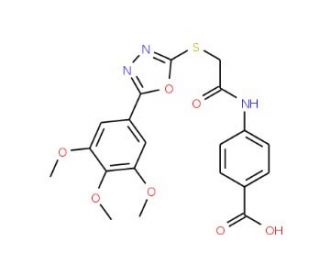 4-{2-[5-(3,4,5-Trimethoxy-phenyl)-[1,3,4]oxadiazol-2-ylsulfanyl]-acetylamino}-benzoic acid - chemical structure image