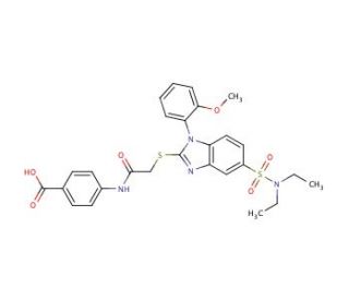 4-{2-[5-Diethylsulfamoyl-1-(2-methoxy-phenyl)-1H-benzoimidazol-2-ylsulfanyl]-acetylamino}-benzoic acid - chemical structure i