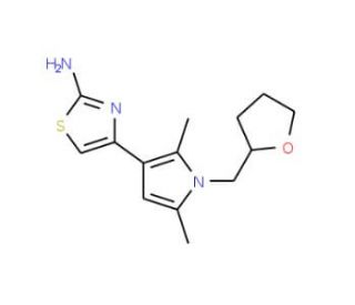 4-[2,5-dimethyl-1-(tetrahydrofuran-2-ylmethyl)-1H-pyrrol-3-yl]-1,3-thiazol-2-amine - chemical structure image