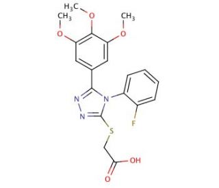 {[4-(2-fluorophenyl)-5-(3,4,5-trimethoxyphenyl)-4H-1,2,4-triazol-3-yl]thio}acetic acid - chemical structure image