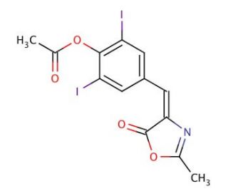4-[[4-(Acetyloxy)-3,5-diiodophenyl]methylene]-2-methyl-5(4H)-oxazolone (CAS 93087-37-7) - chemical structure image