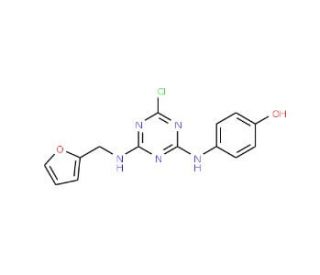 4-{4-Chloro-6-[(furan-2-ylmethyl)-amino]-[1,3,5]-triazin-2-ylamino}-phenol - chemical structure image