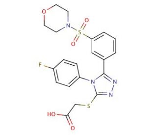 {4-(4-Fluoro-phenyl)-5-[3-(morpholine-4-sulfonyl)-phenyl]-4H-[1,2,4]triazol-3-ylsulfanyl}-acetic acid - chemical structure im