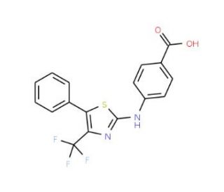 4-{[5-phenyl-4-(trifluoromethyl)-1,3-thiazol-2-yl]amino}benzoic acid (CAS 255833-41-1) - chemical structure image