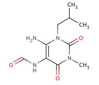4-Amino-5-formylamino-3-isobutyl-1-methylpyrimidine-2,6-dione (CAS 130332-59-1) - chemical structure image