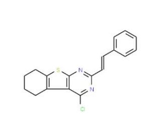 4-chloro-2-[2-phenylvinyl]-5,6,7,8-tetrahydro[1]benzothieno[2,3-d]pyrimidine (CAS 101130-32-9) - chemical structure image