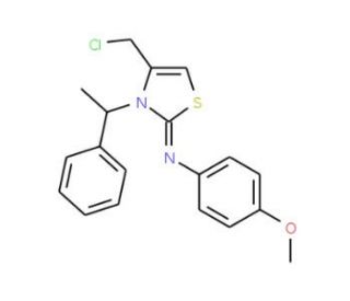 [4-Chloromethyl-3-(1-phenyl-ethyl)-3H-thiazol-2-ylidene]-(4-methoxy-phenyl)-amine - chemical structure image