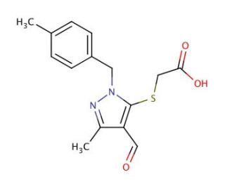 {[4-formyl-3-methyl-1-(4-methylbenzyl)-1H-pyrazol-5-yl]thio}acetic acid - chemical structure image