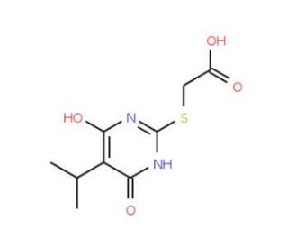 (4-Hydroxy-5-isopropyl-6-oxo-1,6-dihydro-pyrimidin-2-ylsulfanyl)-acetic acid - chemical structure image