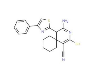 4-imino-2-mercapto-5-(4-phenyl-1,3-thiazol-2-yl)-3-azaspiro[5.5]undec-1-ene-1-carbonitrile - chemical structure image