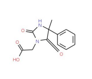(4-methyl-2,5-dioxo-4-phenylimidazolidin-1-yl)acetic acid (CAS 726-88-5) - chemical structure image