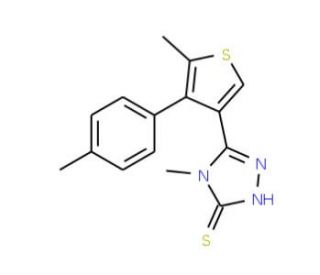 4-Methyl-5-[5-methyl-4-(4-methylphenyl)thien-3-yl]4H-1,2,4-triazole-3-thiol - chemical structure image