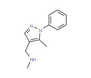 4-[Methyl(aminomethyl)]-5-methyl-1-phenyl-1H-pyrazole (CAS 1031843-22-7) - chemical structure image
