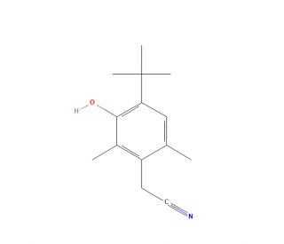 4-tert-Butyl-3-hydroxy-2,6-dimethylphenylacetonitrile (CAS 55699-10-0) - chemical structure image