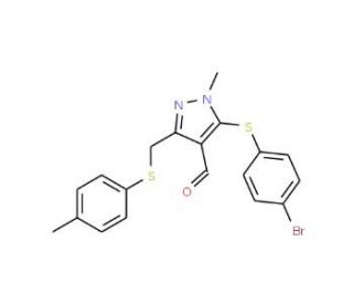 5-[(4-Bromophenyl)sulfanyl]-1-methyl-3-{[(4-methylphenyl)sulfanyl]methyl}-1H-pyrazole-4-carbaldehyde - chemical structure ima