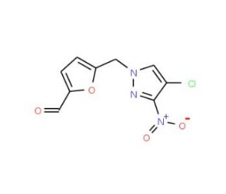 5-[(4-Chloro-3-nitro-1H-pyrazol-1-yl)methyl]-2-furaldehyde - chemical structure image