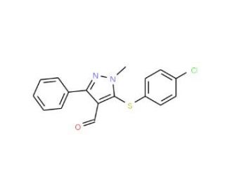 5-[(4-Chlorophenyl)sulfanyl]-1-methyl-3-phenyl-1H-pyrazole-4-carbaldehyde - chemical structure image