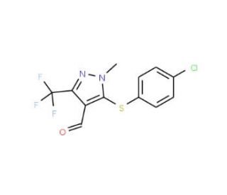 5-[(4-Chlorophenyl)sulfanyl]-1-methyl-3-(trifluoromethyl)-1H-pyrazole-4-carbaldehyde - chemical structure image