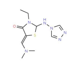 5-[(Dimethylamino)methylene]-3-ethyl-2-(4H-1,2,4-triazol-4-ylamino)-1,3-thiazolan-4-one - chemical structure image