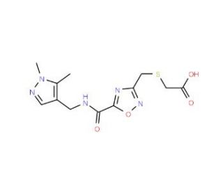 ({[5-({[(1,5-Dimethyl-1H-pyrazol-4-yl)methyl]amino}carbonyl)-1,2,4-oxadiazol-3-yl]methyl}thio)acetic - chemical structure ima