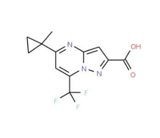 5-(1-Methyl-cyclopropyl)-7-trifluoromethyl-pyrazolo[1,5-a]pyrimidine-2-carboxylic acid (CAS 436088-38-9) - chemical structure