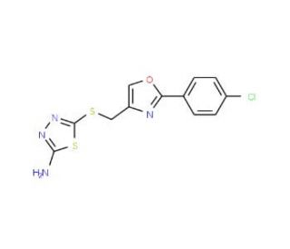 5-({[2-(4-chlorophenyl)-1,3-oxazol-4-yl]methyl}thio)-1,3,4-thiadiazol-2-amine - chemical structure image