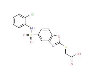 [(5-{[(2-chlorophenyl)amino]sulfonyl}-1,3-benzoxazol-2-yl)thio]acetic acid (CAS 750624-68-1) - chemical structure image