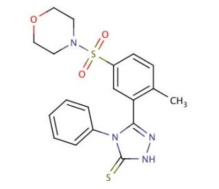 5-[2-Methyl-5-(morpholine-4-sulfonyl)-phenyl]-4-phenyl-4H-[1,2,4]triazole-3-thiol - chemical structure image