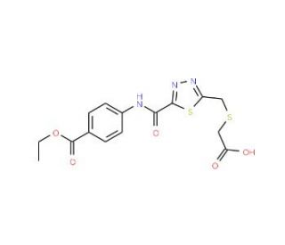 ({[5-({[4-(Ethoxycarbonyl)phenyl]amino}carbonyl)-1,3,4-thiadiazol-2-yl]methyl}thio)acetic acid - chemical structure image