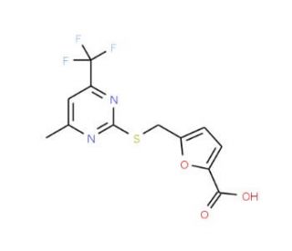 5-({[4-Methyl-6-(trifluoromethyl)pyrimidin-2-yl]-thio}methyl)-2-furoic acid - chemical structure image