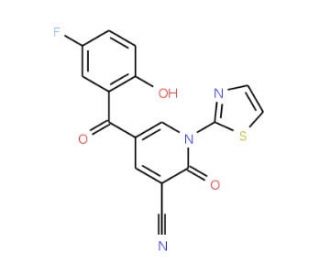 5-(5-fluoro-2-hydroxybenzoyl)-2-oxo-1-(1,3-thiazol-2-yl)-1,2-dihydropyridine-3-carbonitrile - chemical structure image