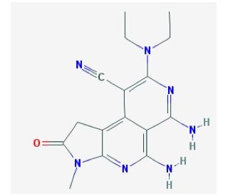 5,6-diamino-8-(diethylamino)-3-methyl-2-oxo-2,3-dihydro-1H-pyrrolo[2,3-c]-2,7-naphthyridine-9-carbonitrile - chemical structu