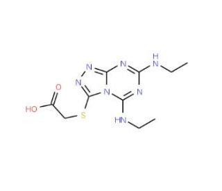 (5,7-Bis-ethylamino-[1,2,4]triazolo[4,3-a][1,3,5]triazin-3-ylsulfanyl)-acetic acid - chemical structure image