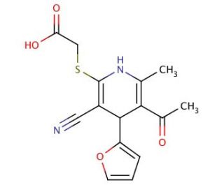 {[5-acetyl-3-cyano-4-(2-furyl)-6-methyl-1,4-dihydropyridin-2-yl]thio}acetic acid - chemical structure image