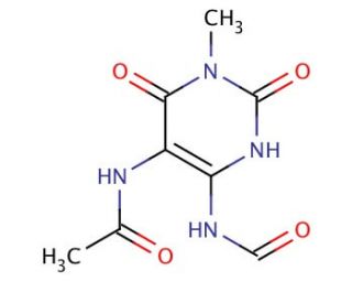 5-Acetylamino-6-formylamino-3-methyluracil (CAS 85438-96-6) - chemical structure image