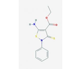 5-Amino-2-phenyl-3-thioxo-2,3-dihydro-isothiazole-4-carboxylic acid ethyl ester - chemical structure image